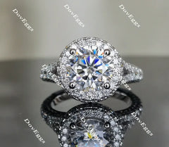 Stardust Round Halo Split Shank Moissanite Engagement Ring for Women