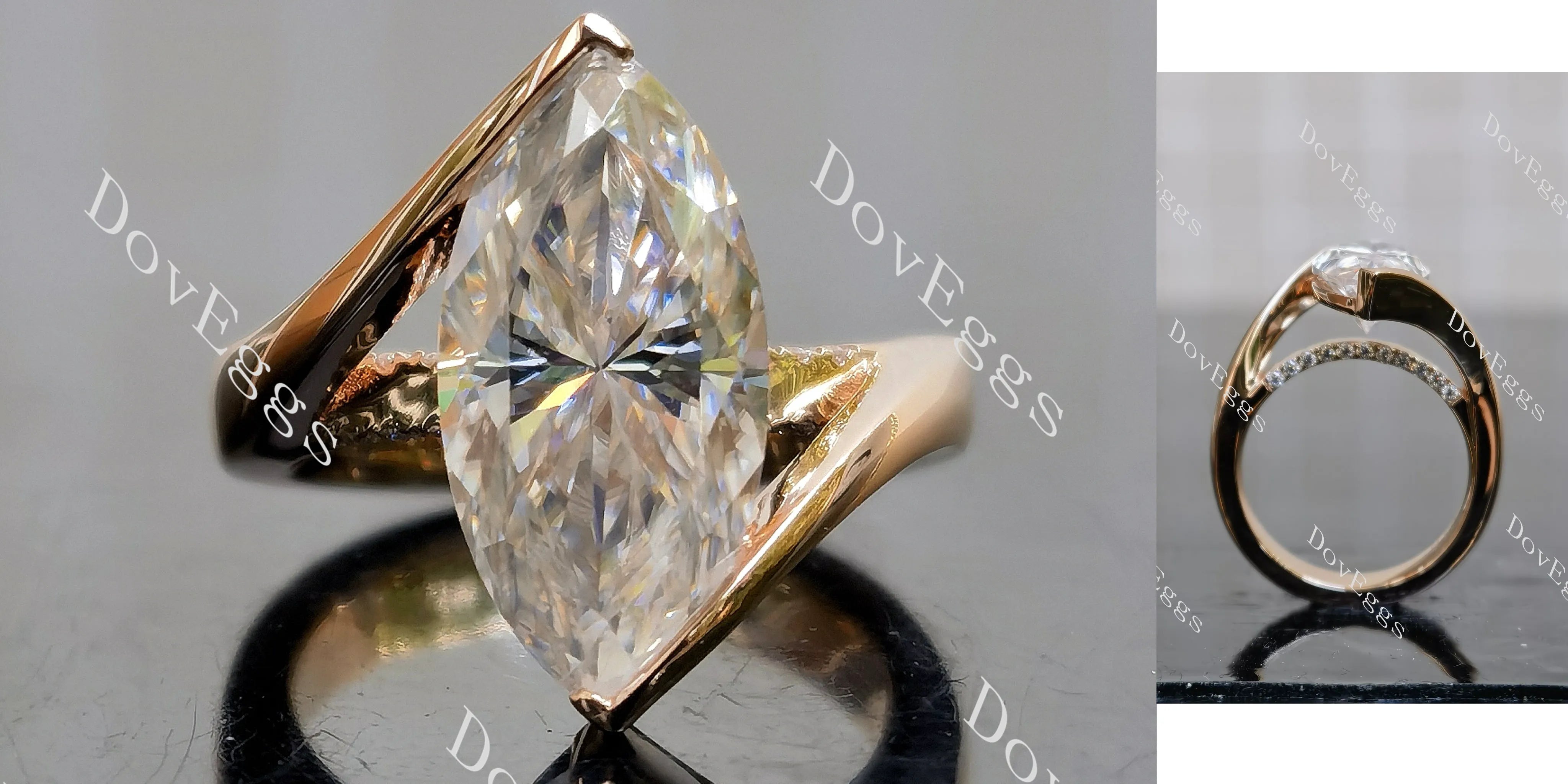 Anne Rose Marquise Modified H&A cut pave moissanite engagement ring