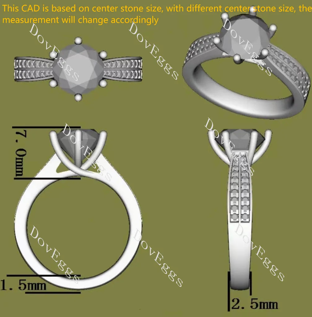Doveggs Round Pave Half Eternity Lab Grown Diamond Engagement Ring