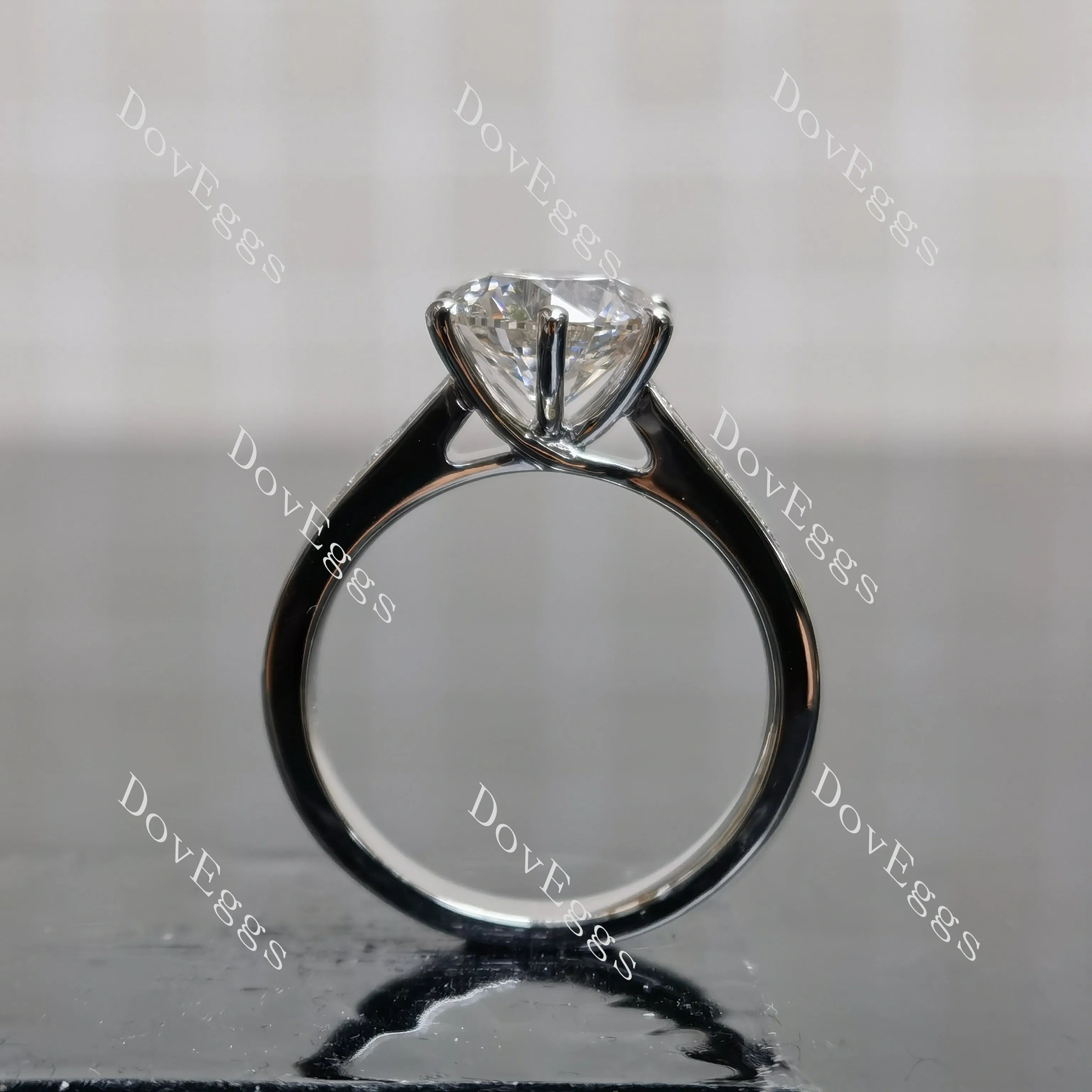 Round Pave half eternity moissanite engagement ring| DovEggs
