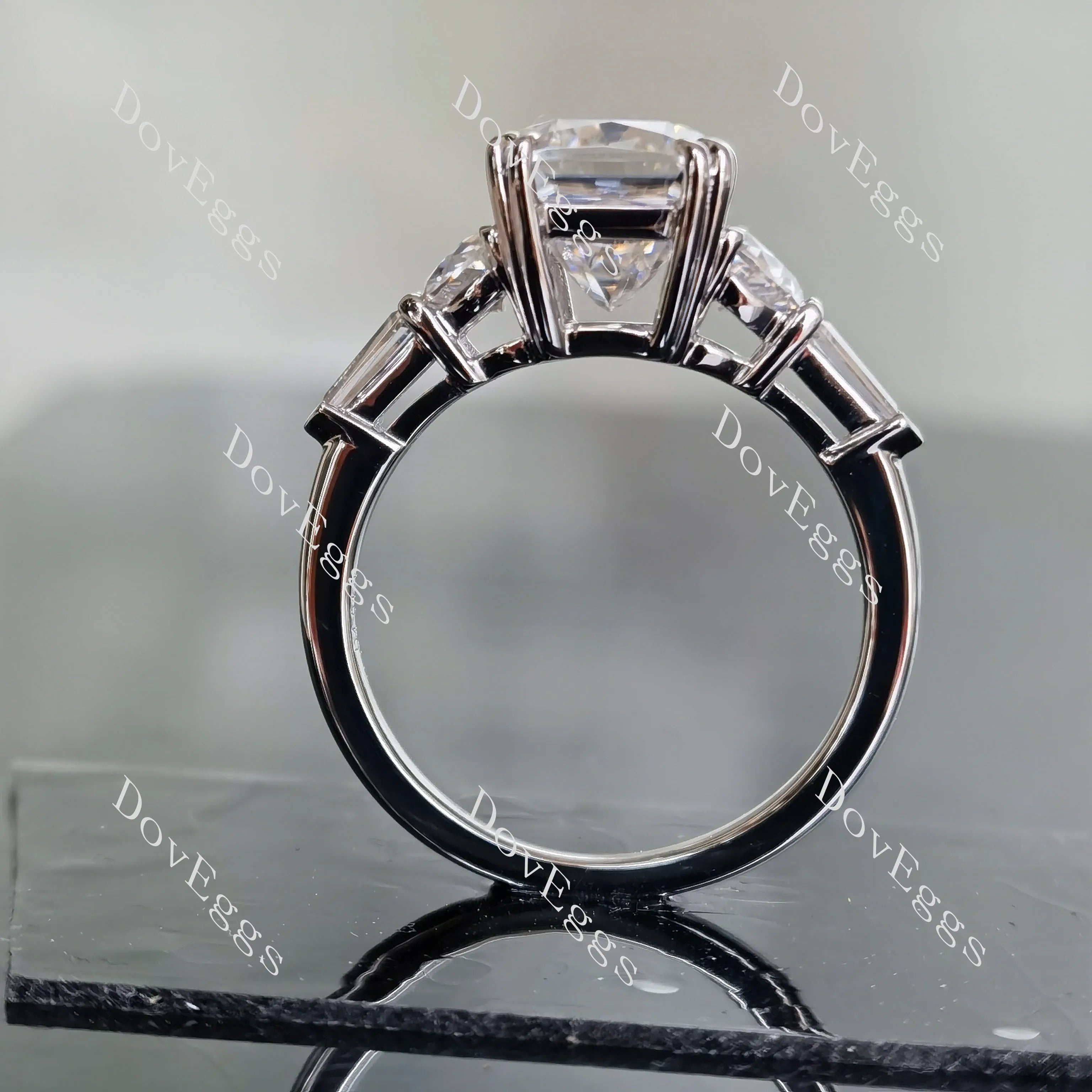 Doveggs radiant side stones moissanite engagement ring for women