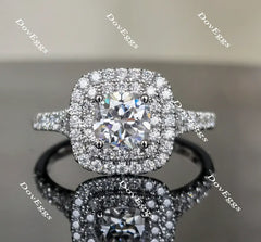 Cushion pave double halo moissanite engagement ring| DovEggs