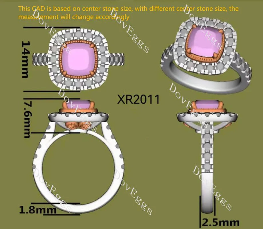 Pink Rose bezel halo half eternity engagement ring semi-mount only(Exclusively to DovEggs Stones)