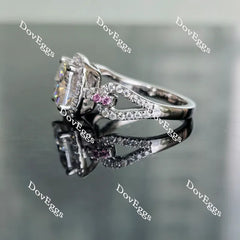 Doveggs cushion split shank halo pave moissanite and birthstone engagement ring