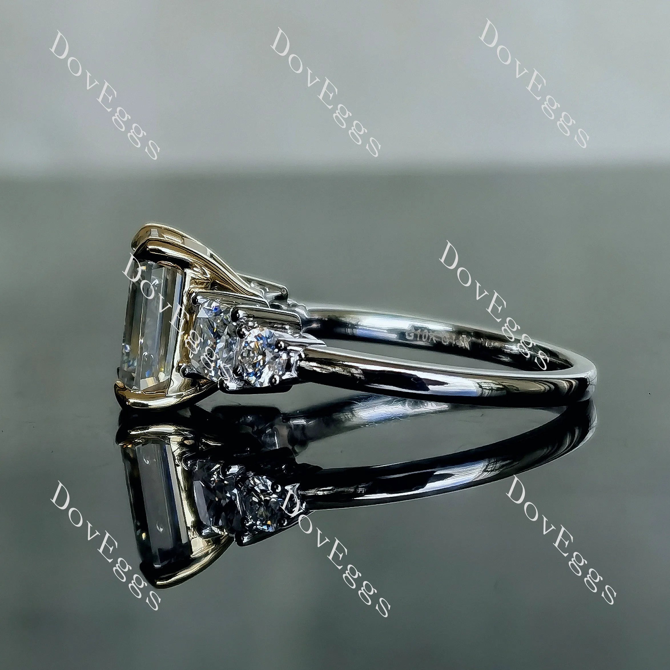 Doveggs emerald side stones moissanite engagement ring