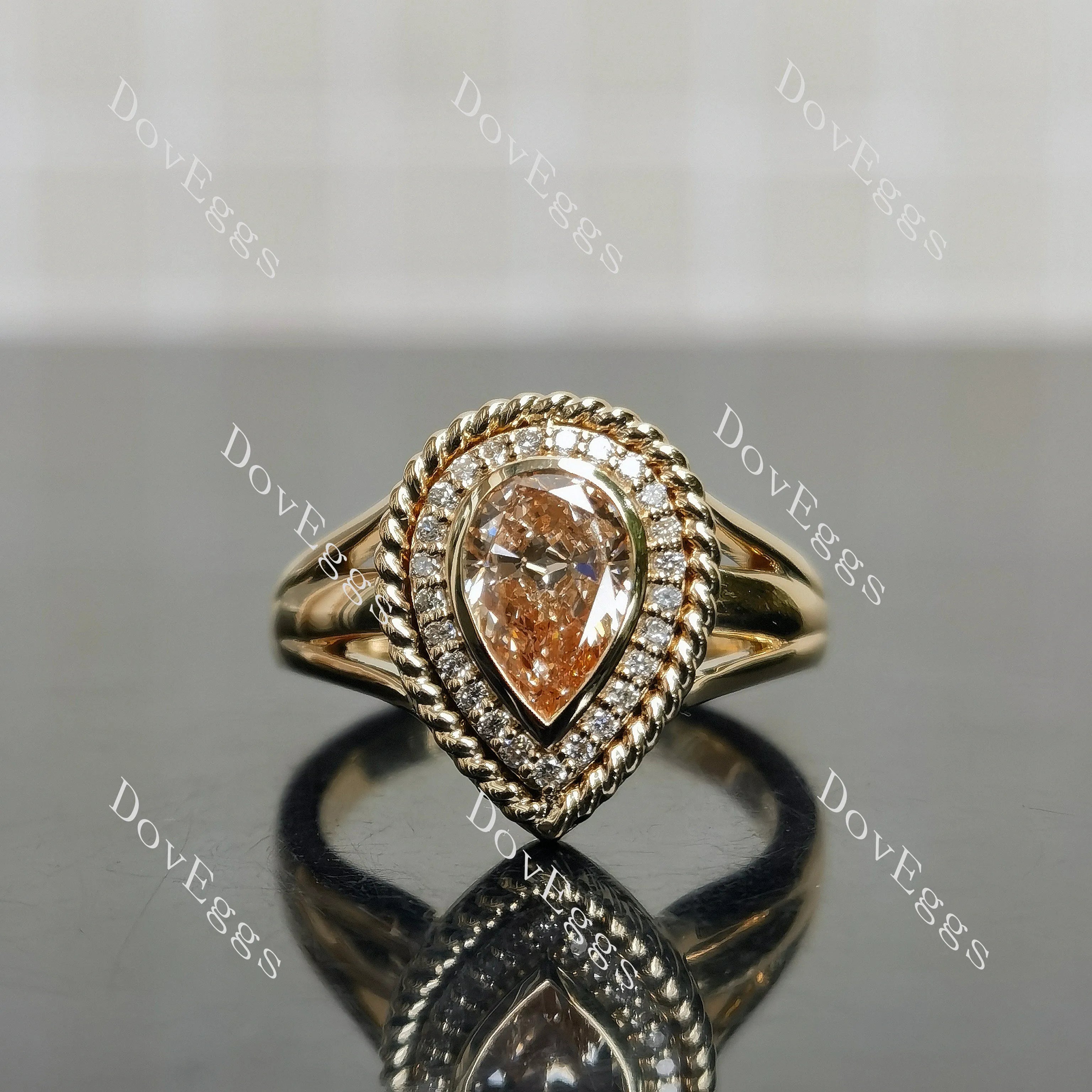 Pear bezel halo moissanite engagement ring| Doveggs