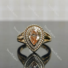 Doveggs Pear Bezel Halo Split Shanks Fancy Pink Lab Grown Diamond Engagement Ring