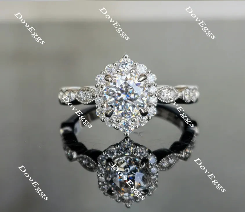 Doveggs round art deco halo moissanite engagement ring