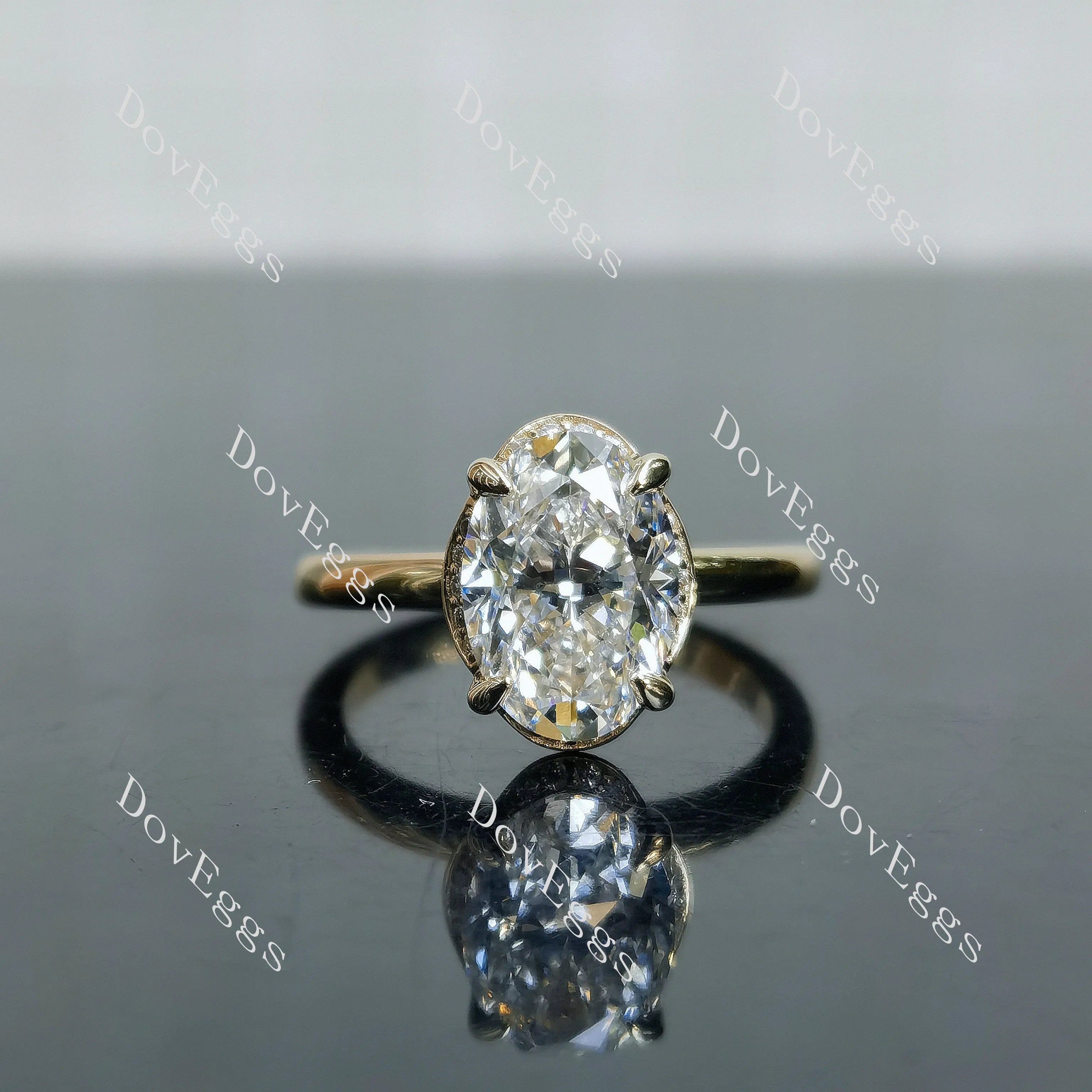 Doveggs Oval Hidden Halo Lab Grown Diamond Engagement Ring