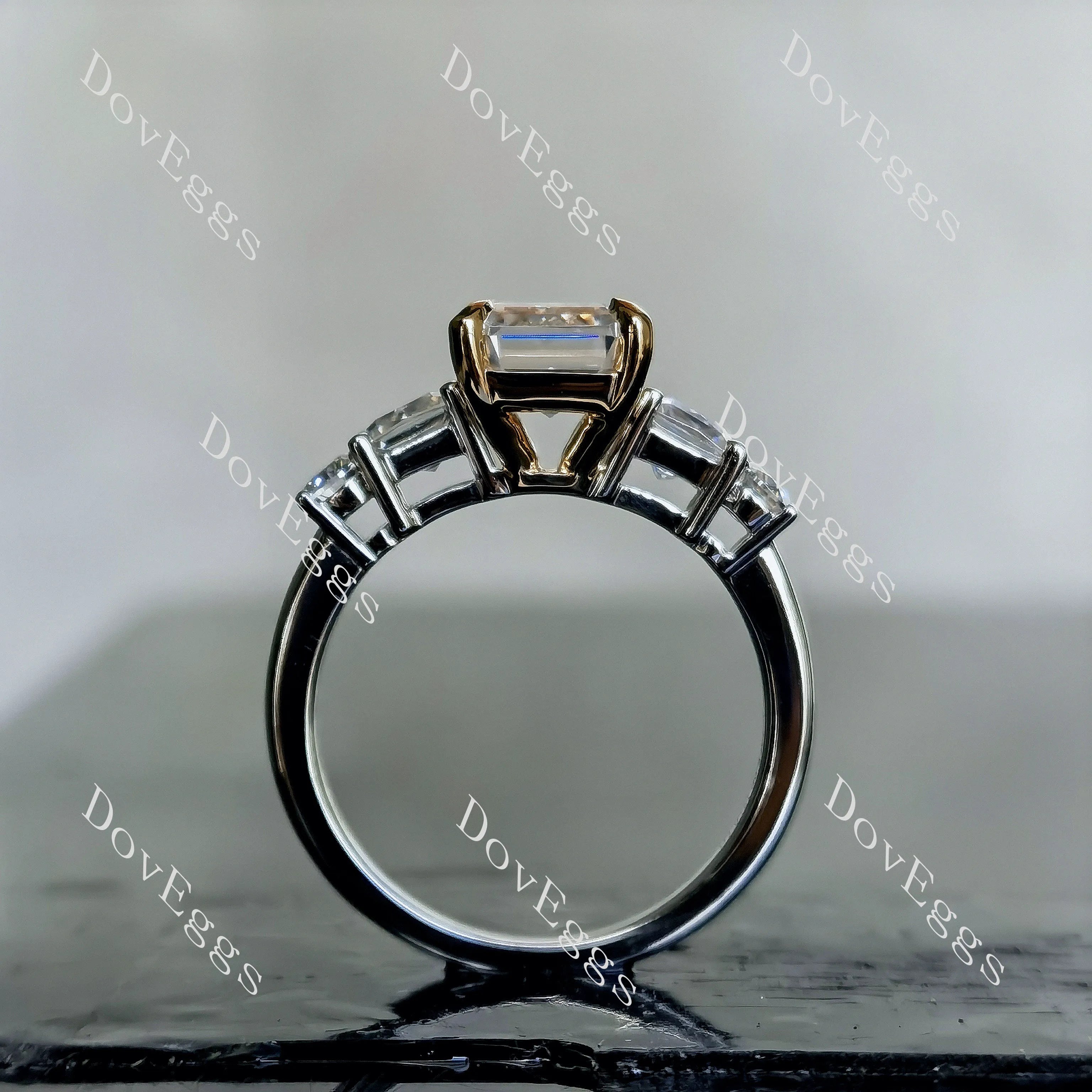 Doveggs emerald side stones moissanite engagement ring