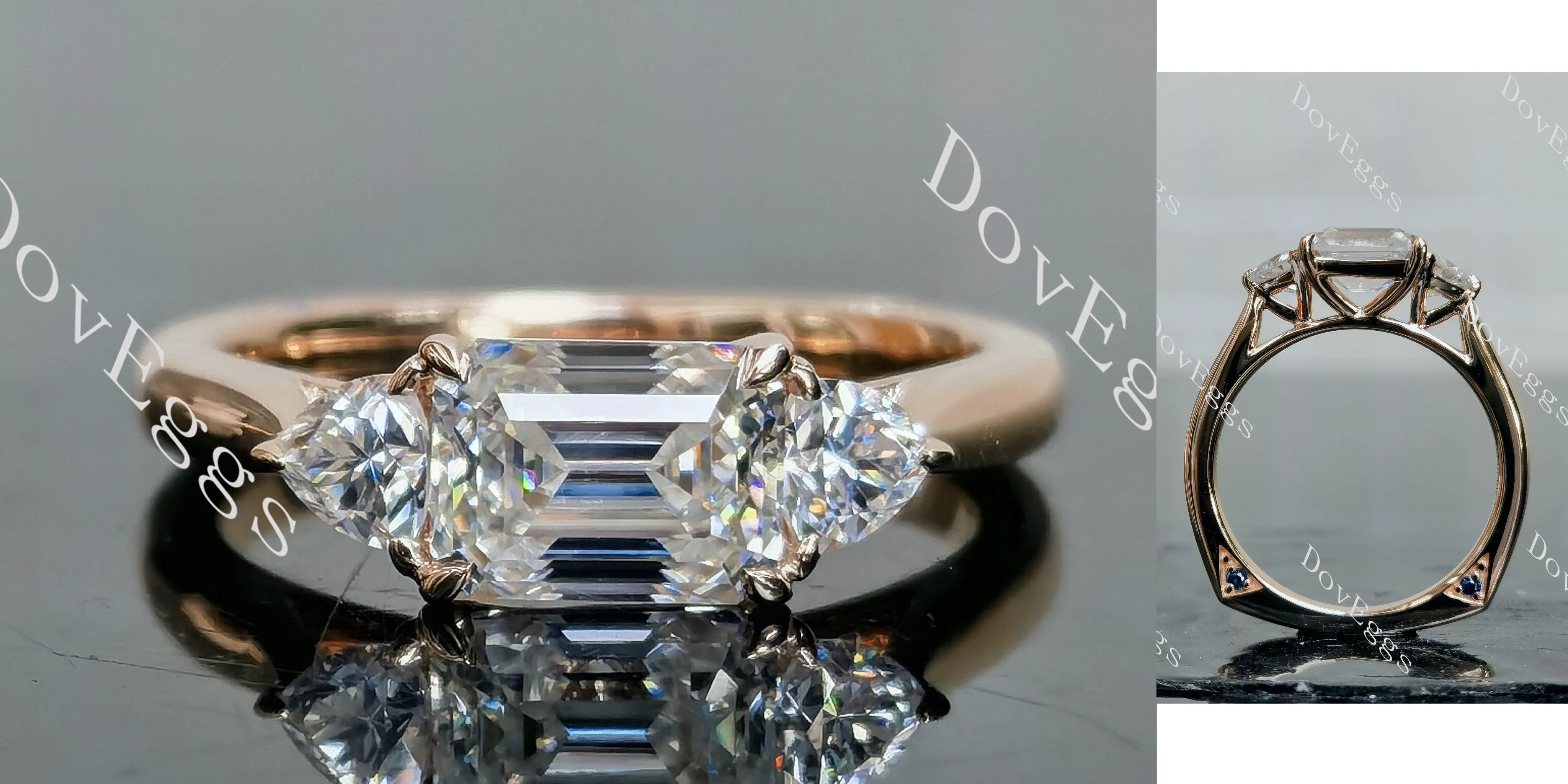 Doveggs emerald three-stones moissanite engagement ring