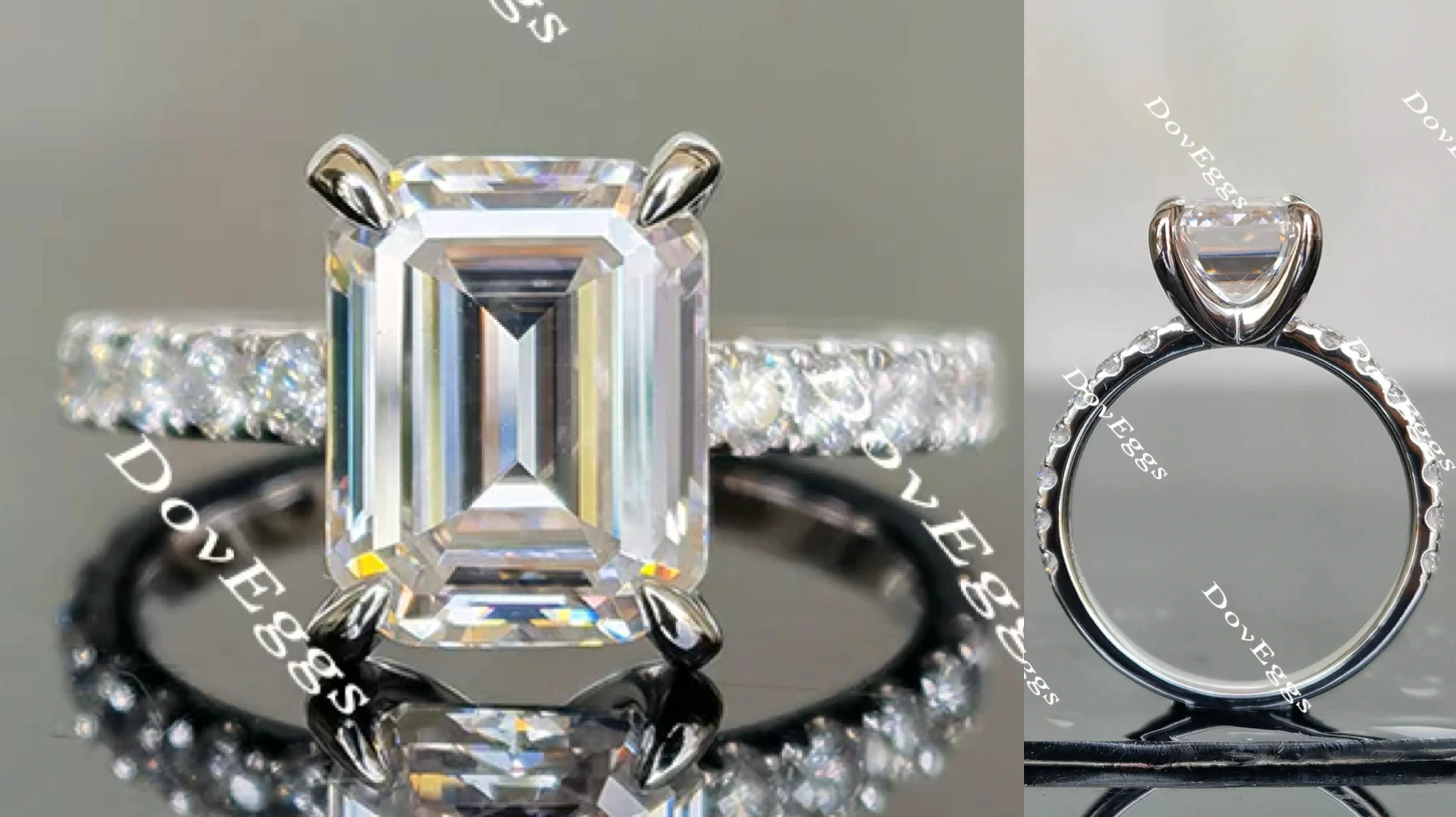 Doveggs emerald eternity pave moissanite engagement ring