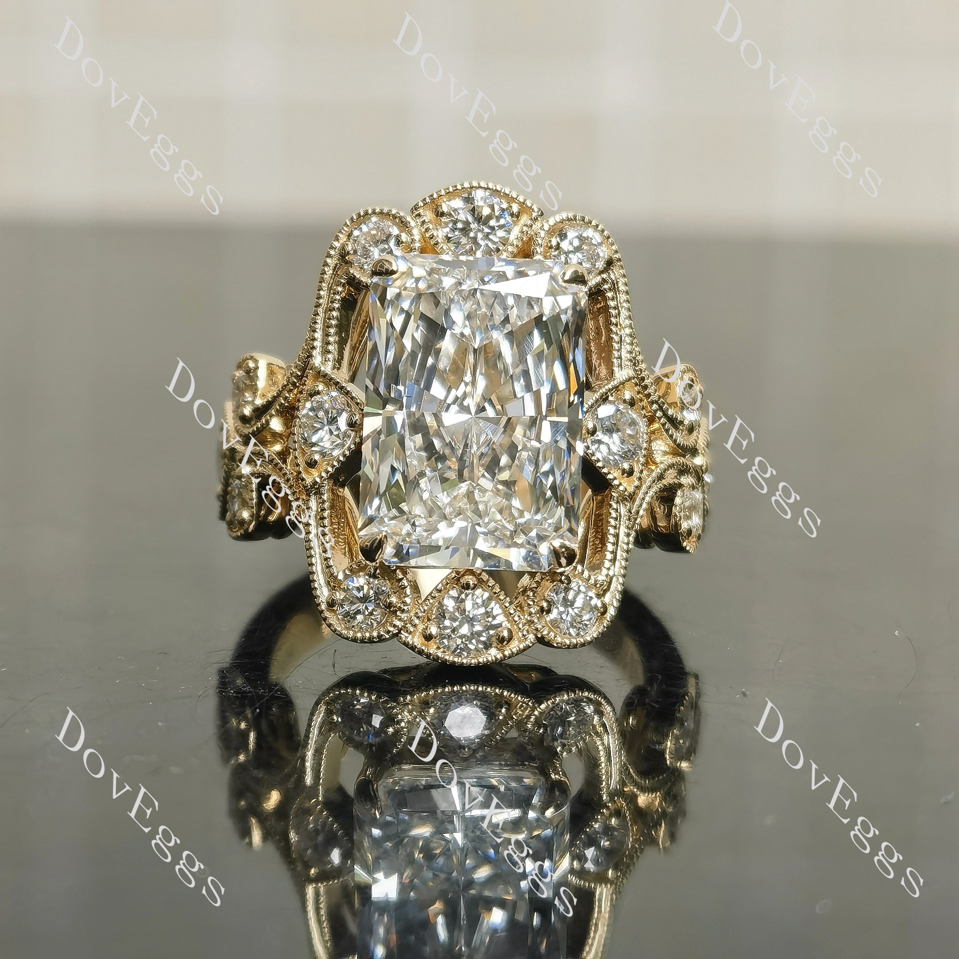 Radiant vintage art deco sparkle moissanite engagement ring | Doveggs