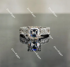 Doveggs asscher half eternity channel set and pave moissanite engagement ring