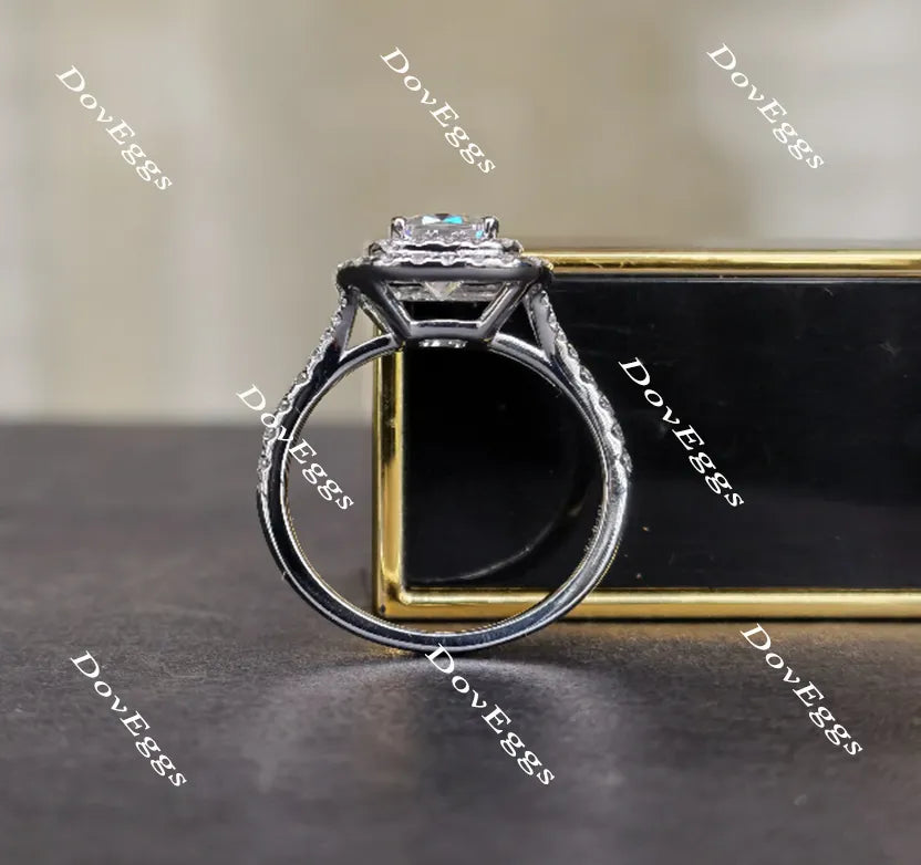Cushion pave double halo moissanite engagement ring| DovEggs