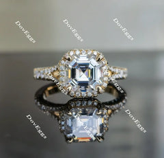 Doveggs asscher half eternity pave moissanite engagement ring