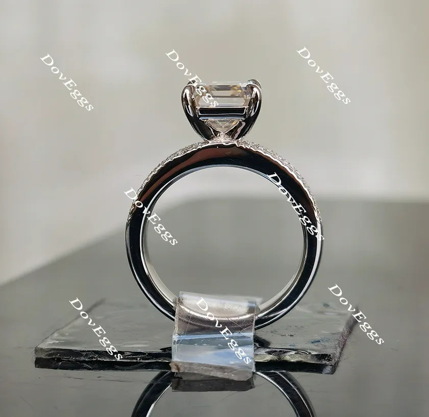 Doveggs asscher half eternity channel set and pave moissanite engagement ring