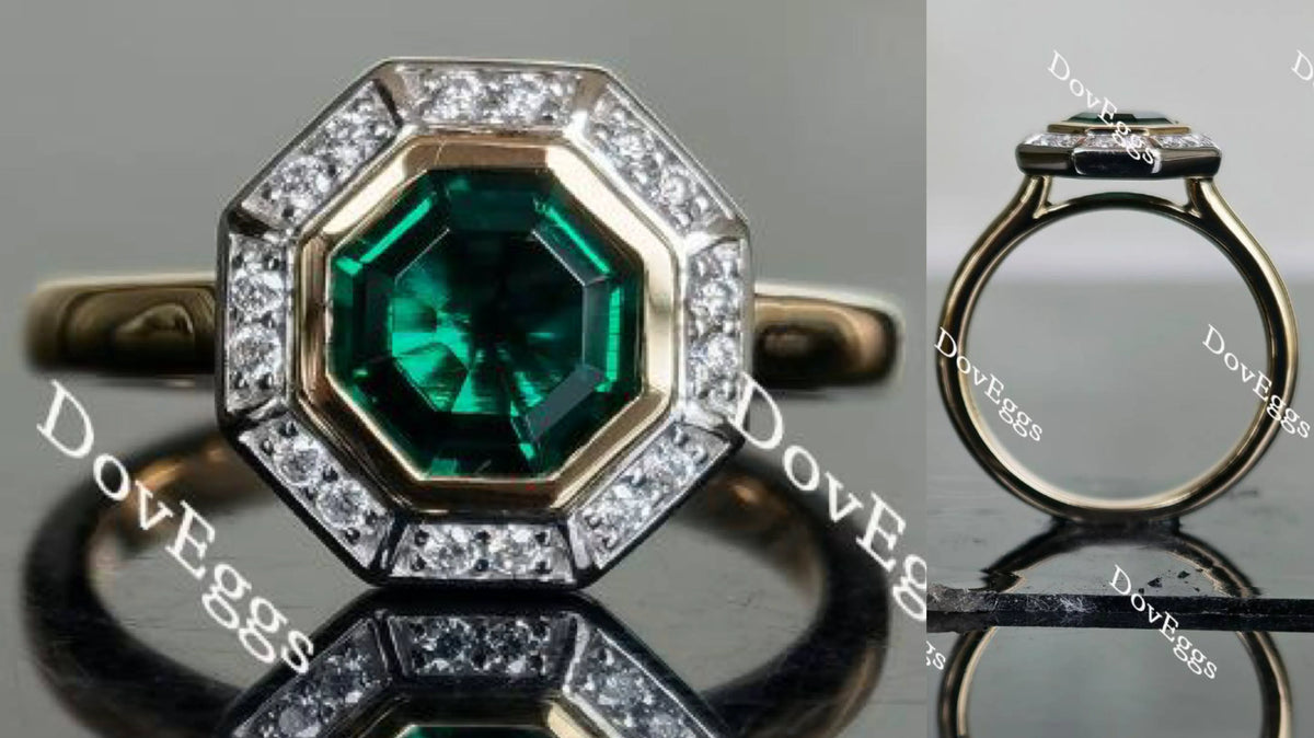 Doveggs octagon bezel setting halo colored gem engagement ring