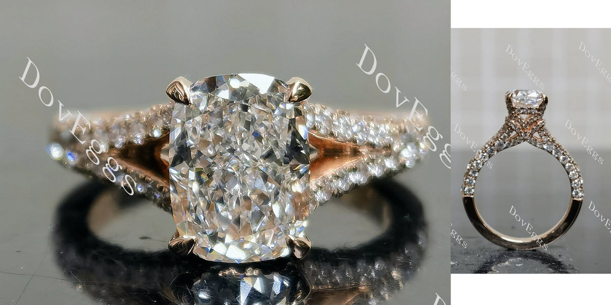 Emily's Hope-Cushion pave split shanks half eternity moissanite engagement ring|DovEggs