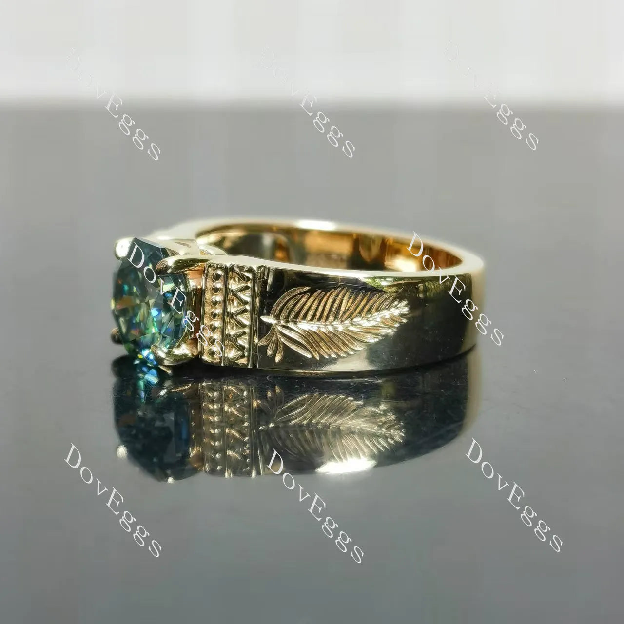 Octagon solitaire carving colored moissanite engagement ring| DovEggs