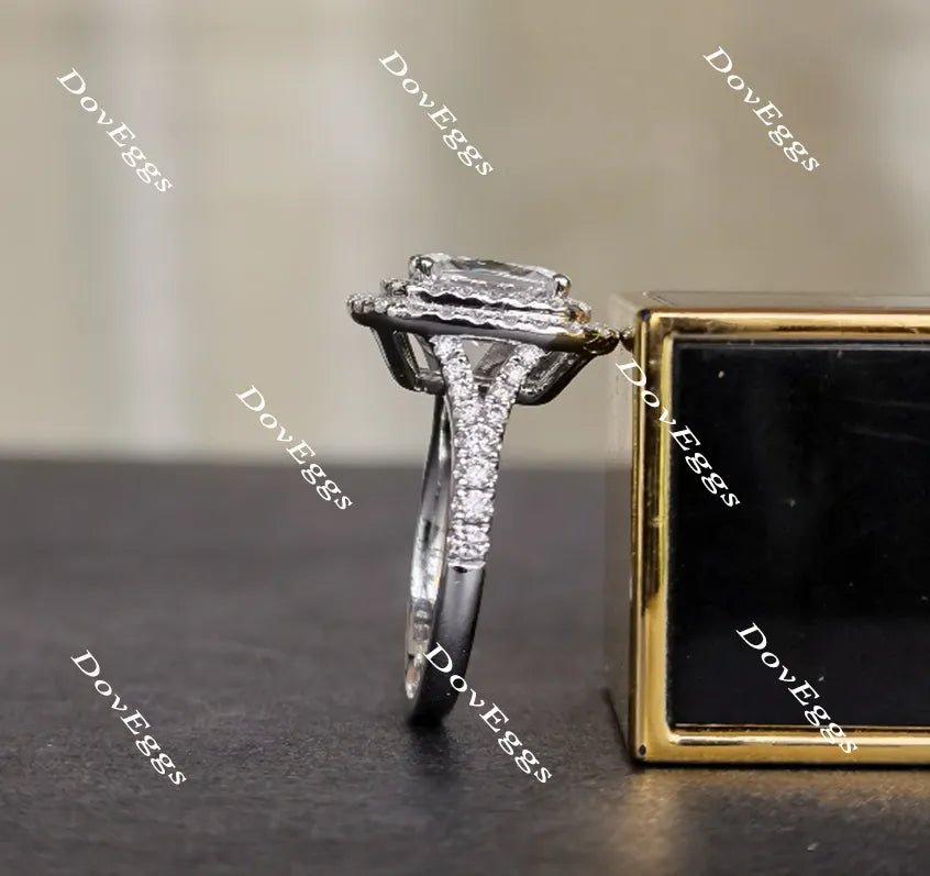 Cushion pave double halo moissanite engagement ring| DovEggs