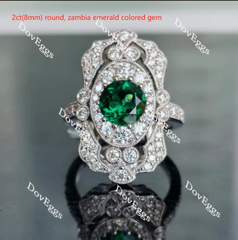 Doveggs round all color available halo pave zambia emerald colored gem engagement ring