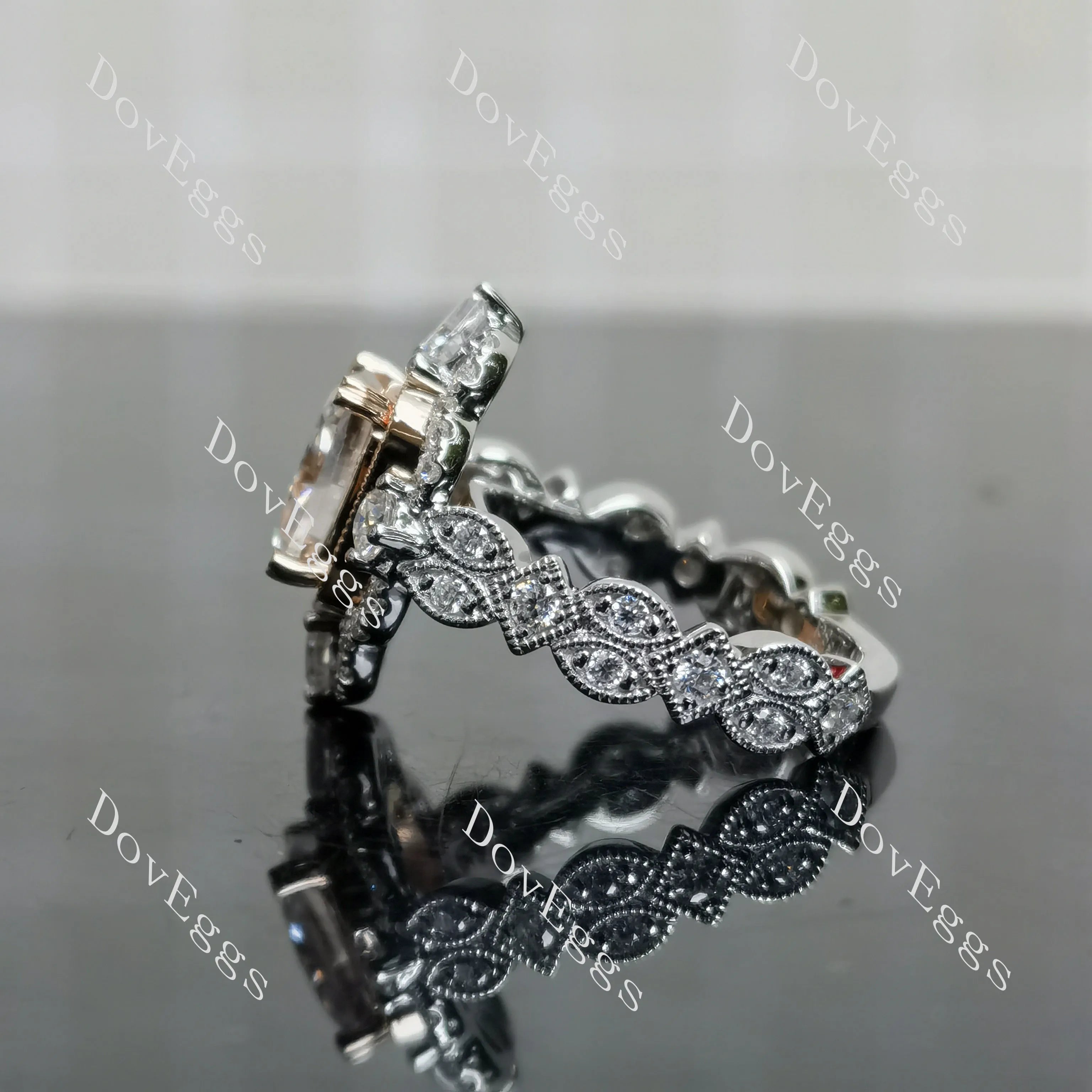 Vanessa cushion floral bezel moissanite engagement ring