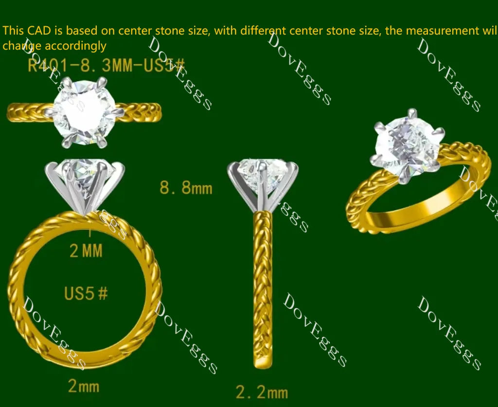 Doveggs Round Solitaire Braided Lab Grown Diamond Engagement Ring