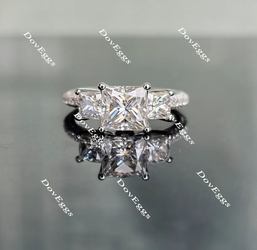 Doveggs pave three-stone moissanite engagement ring