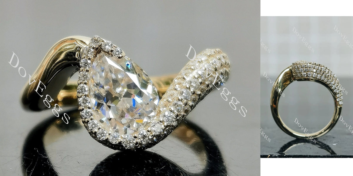Doveggs pear pave bezel moissanite engagement ring