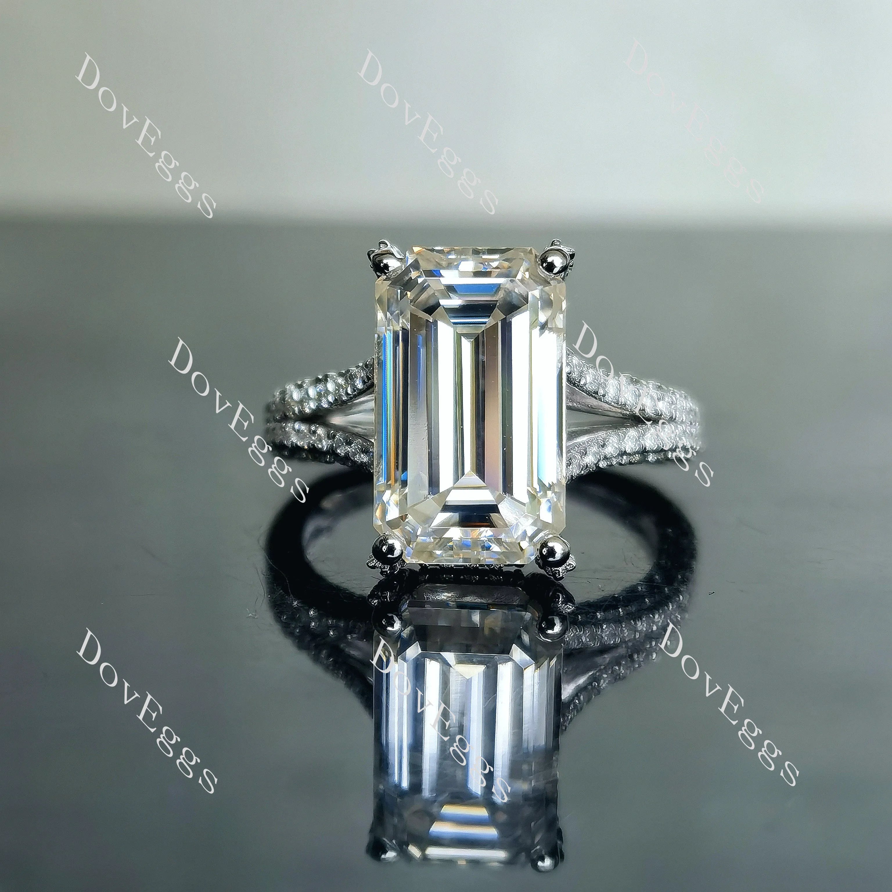 Doveggs emerald half eternity pave split shank moissanite ring