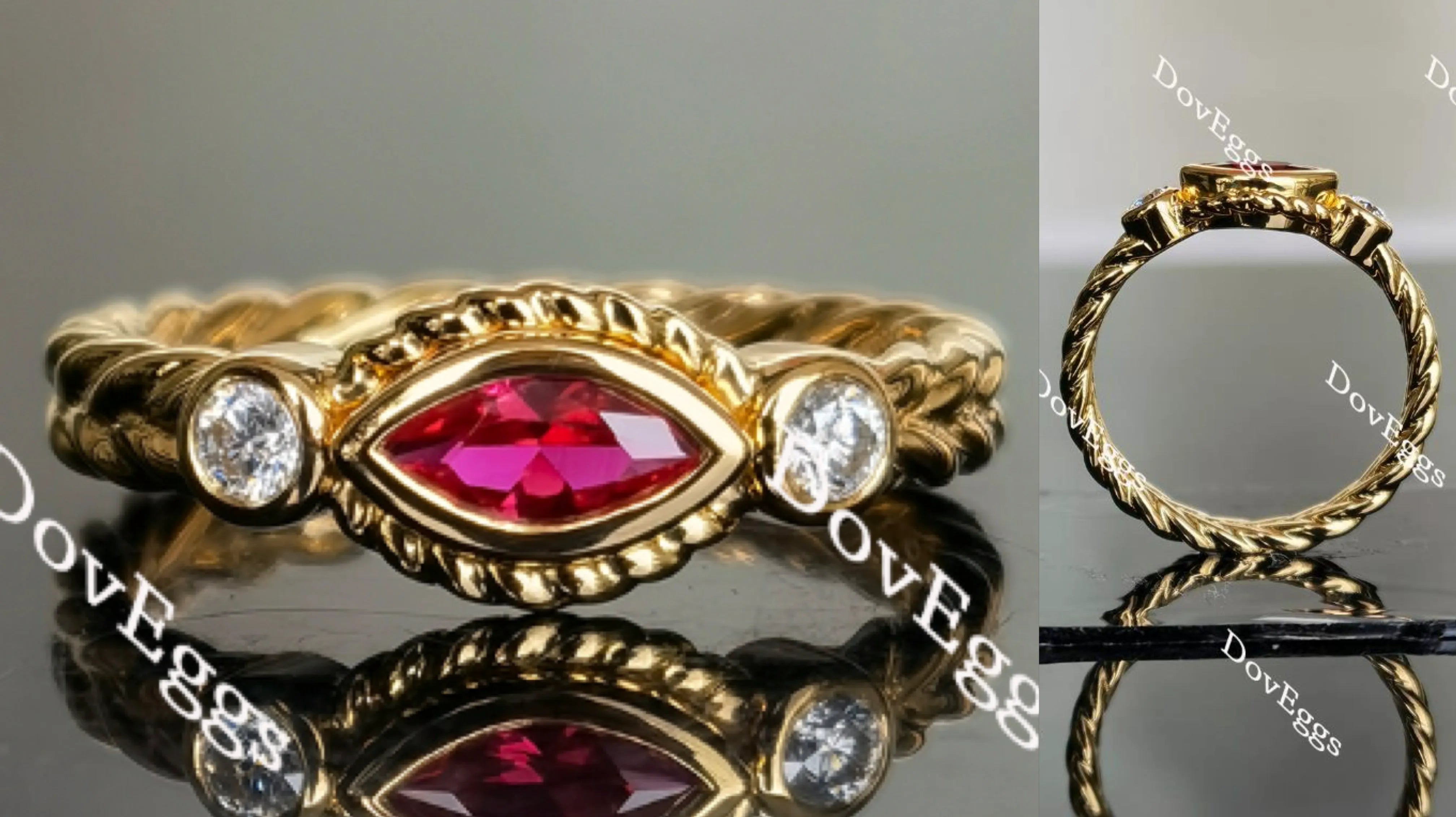 Doveggs marquise bezel setting vivid pegion blood ruby colored gem engagement ring
