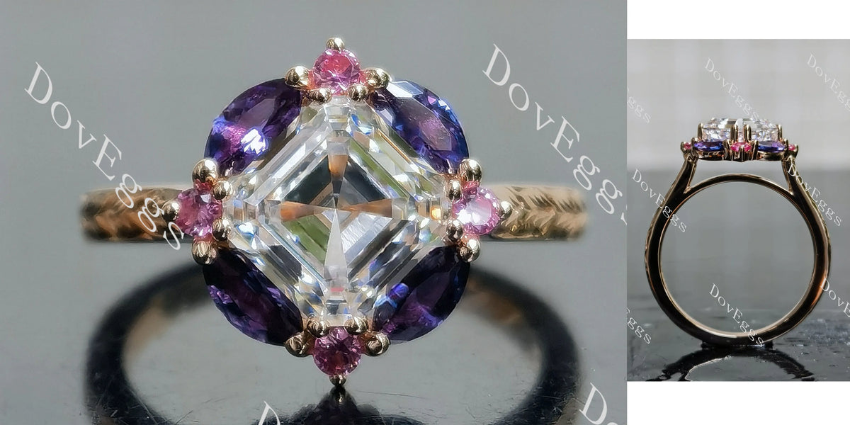 Summer Sunsets Asscher Halo Carved Vintage Lab Grown Diamond Engagement Ring