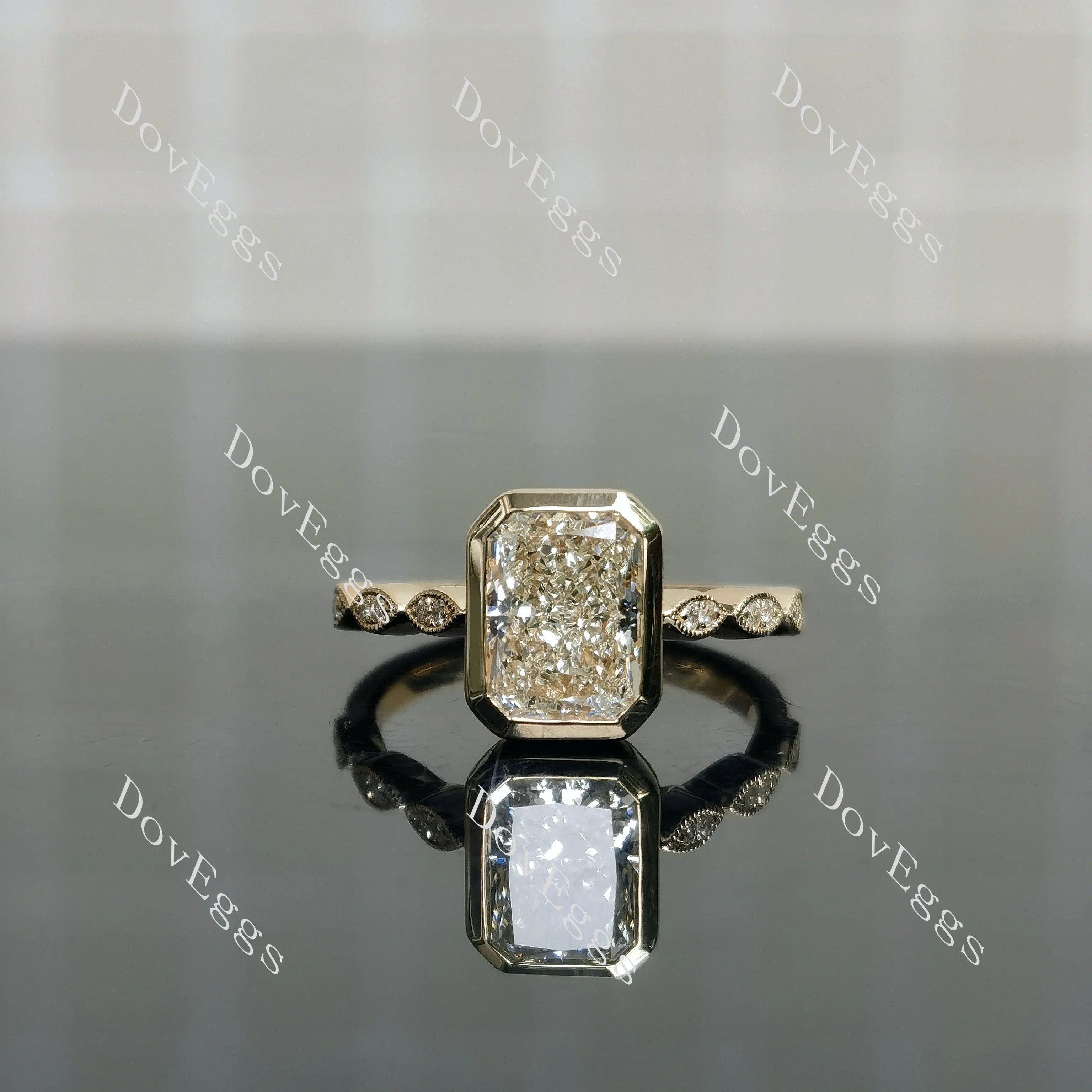 Radiant bezel side stones moissanite engagement ring| DovEggs
