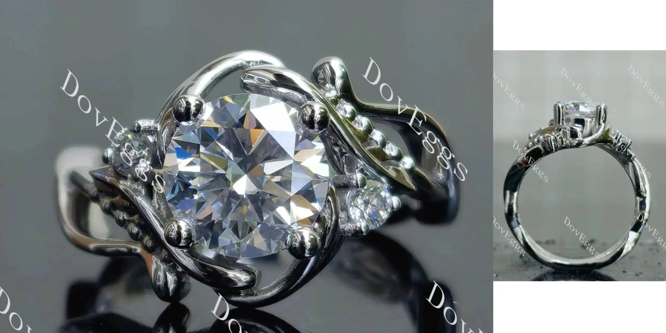 Doveggs pave floral round moissanite engagement ring