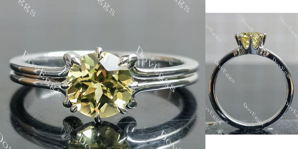 Round solitaire split shank moissanite engagement ring| DovEggs