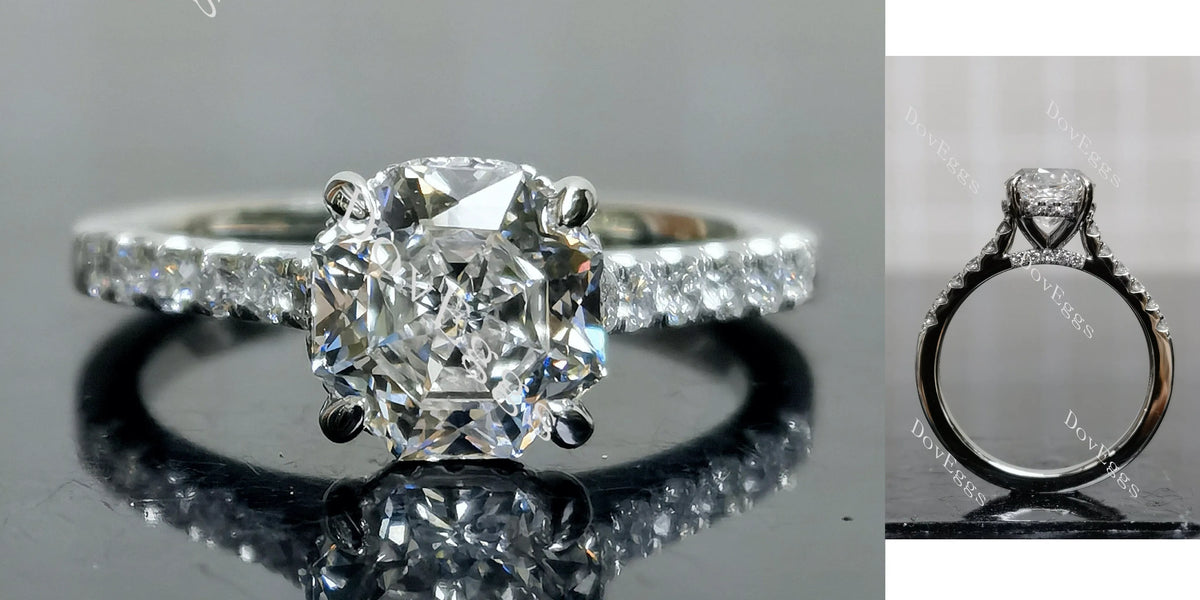 Doveggs Octagon Pave Half Eternity Lab Grown Diamond Engagement Ring