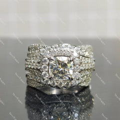(size 7.5) Doveggs 1.5ct cushion moissanite sterling silver engagement ring set （3 rings）