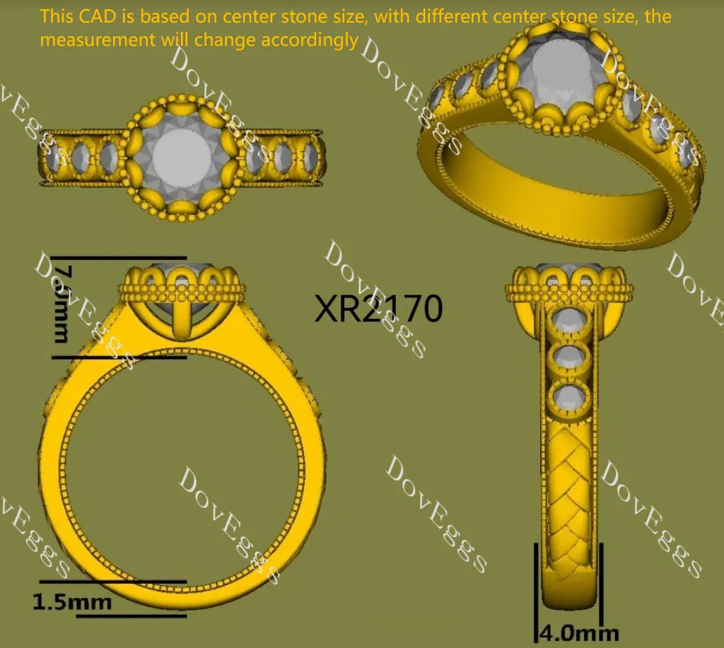 Bezel pave art deco engagement ring only semi-mount only(Exclusively to DovEggs Stones)