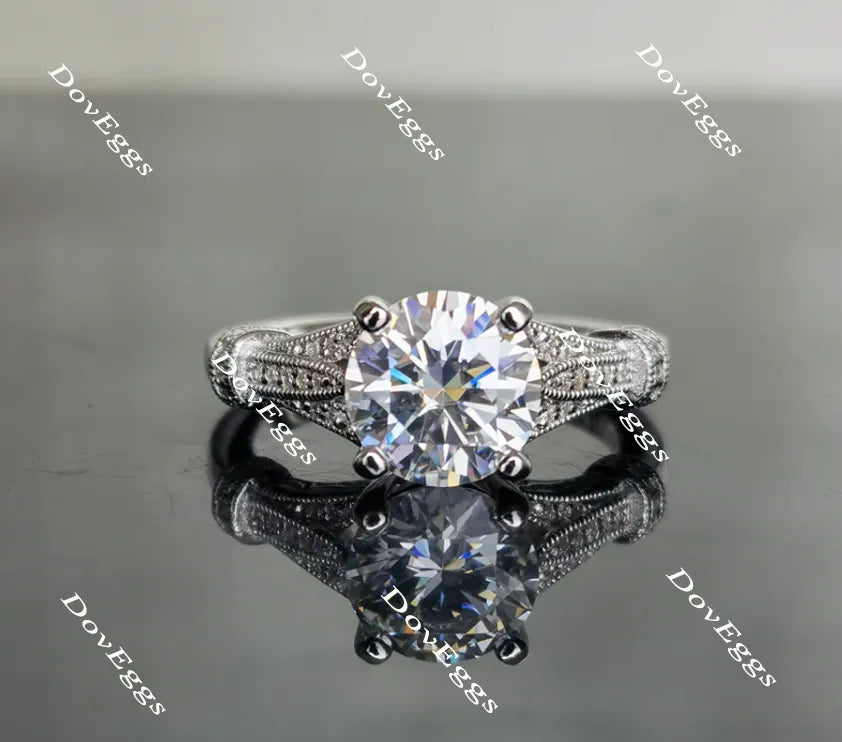 Doveggs round art deco moissanite engagement ring