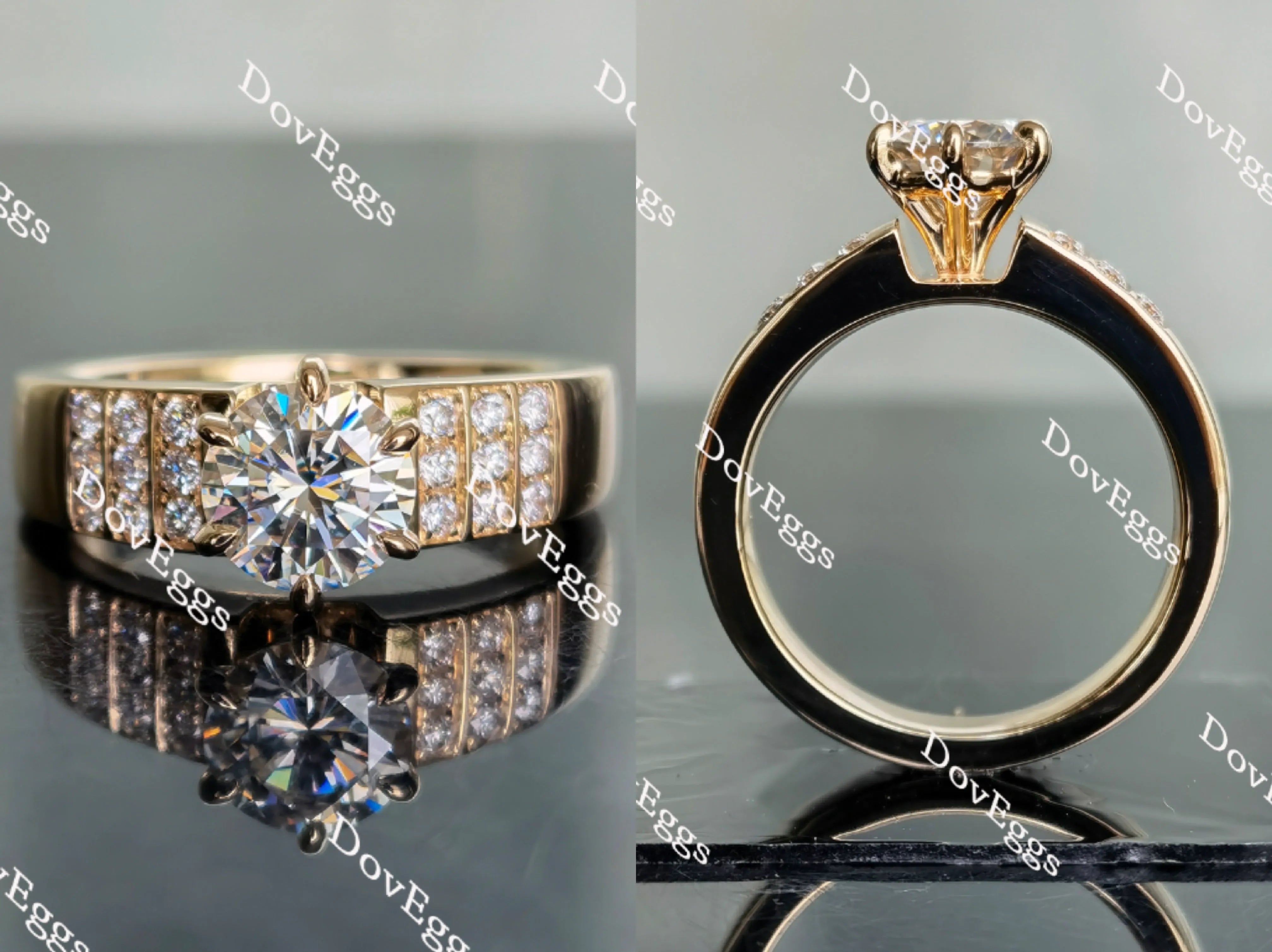 Doveggs round pave moissanite engagement ring for women