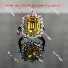 Doveggs emerald halo yellow sapphire colored gem engagement ring