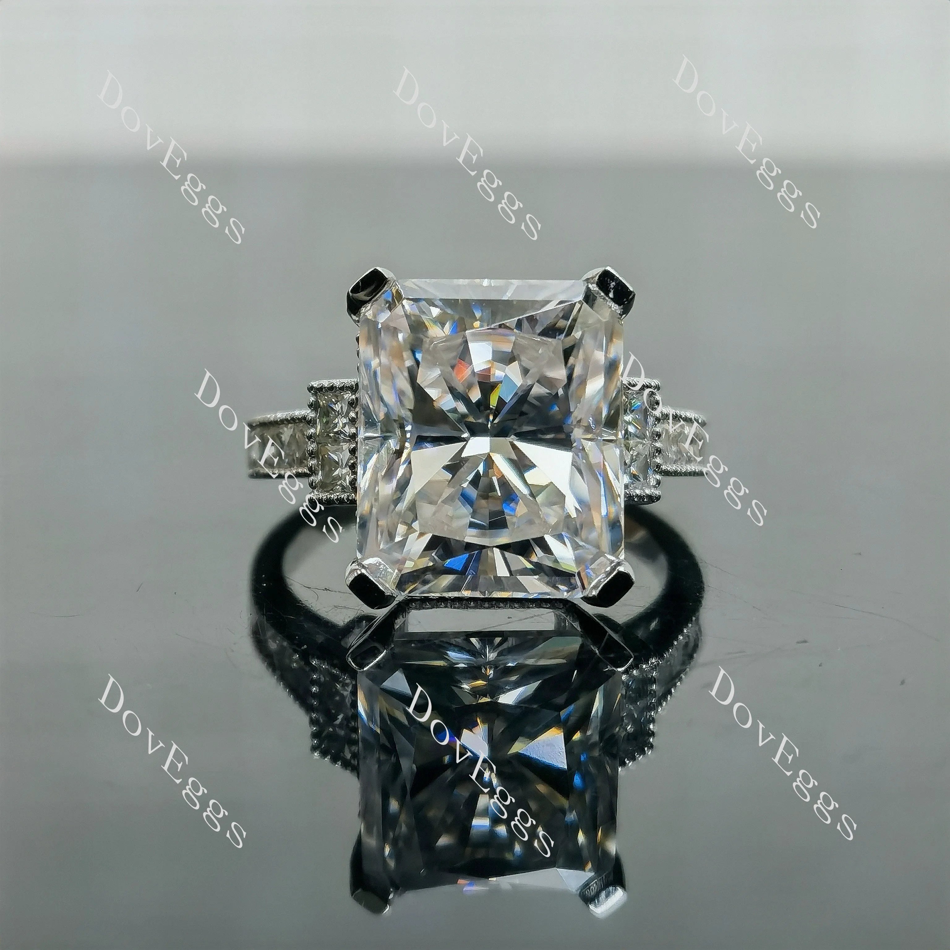 Doveggs Elizabeth Taylor Krupp cut pave side stones moissanite engagement ring