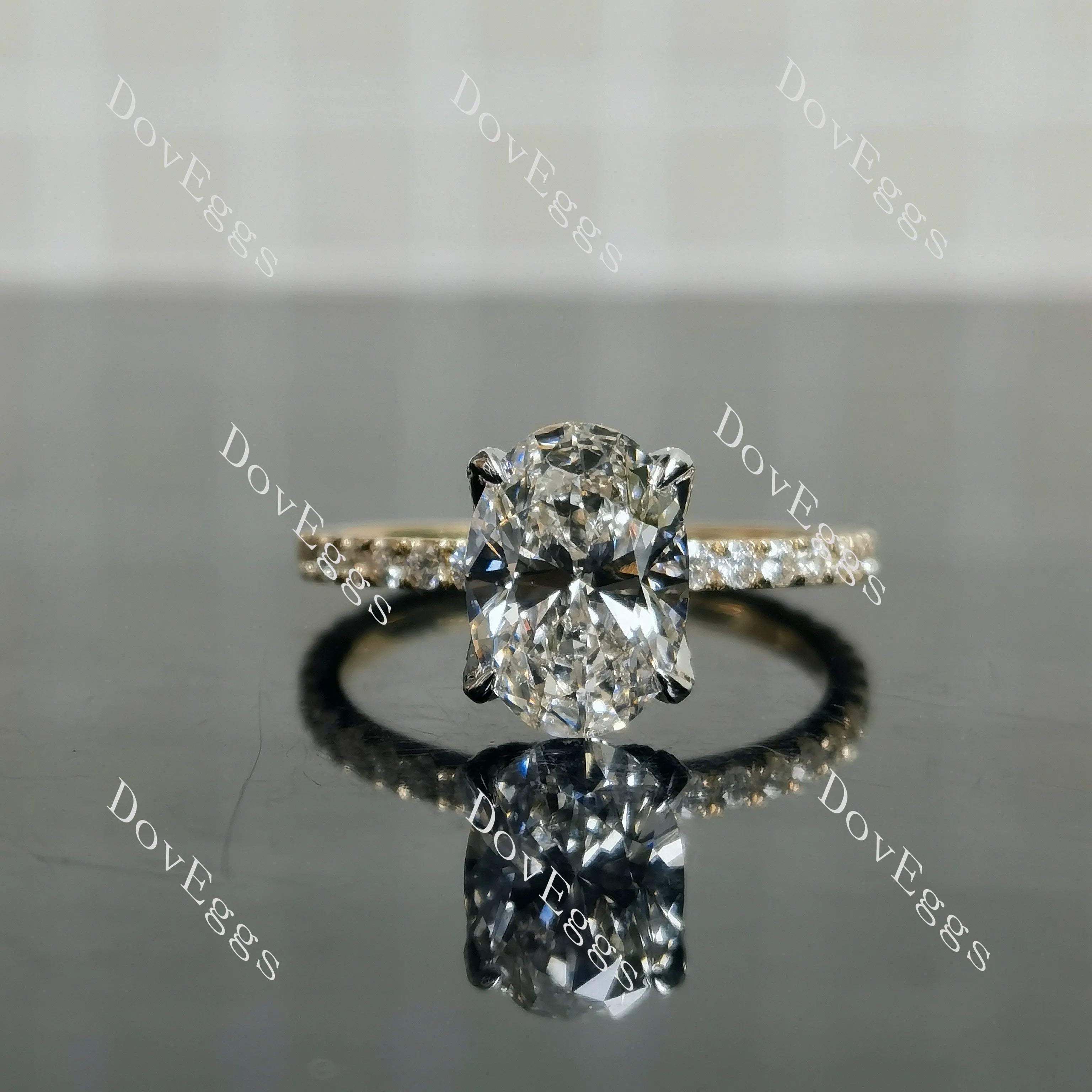 Corona-Oval pave moissanite engagement ring| DovEggs
