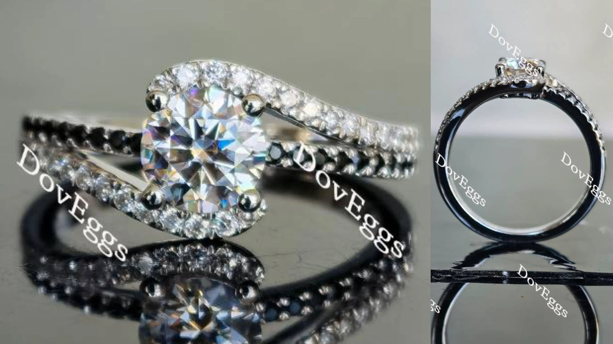 DovEggs curved band round moissanite & colored gem engagement ring