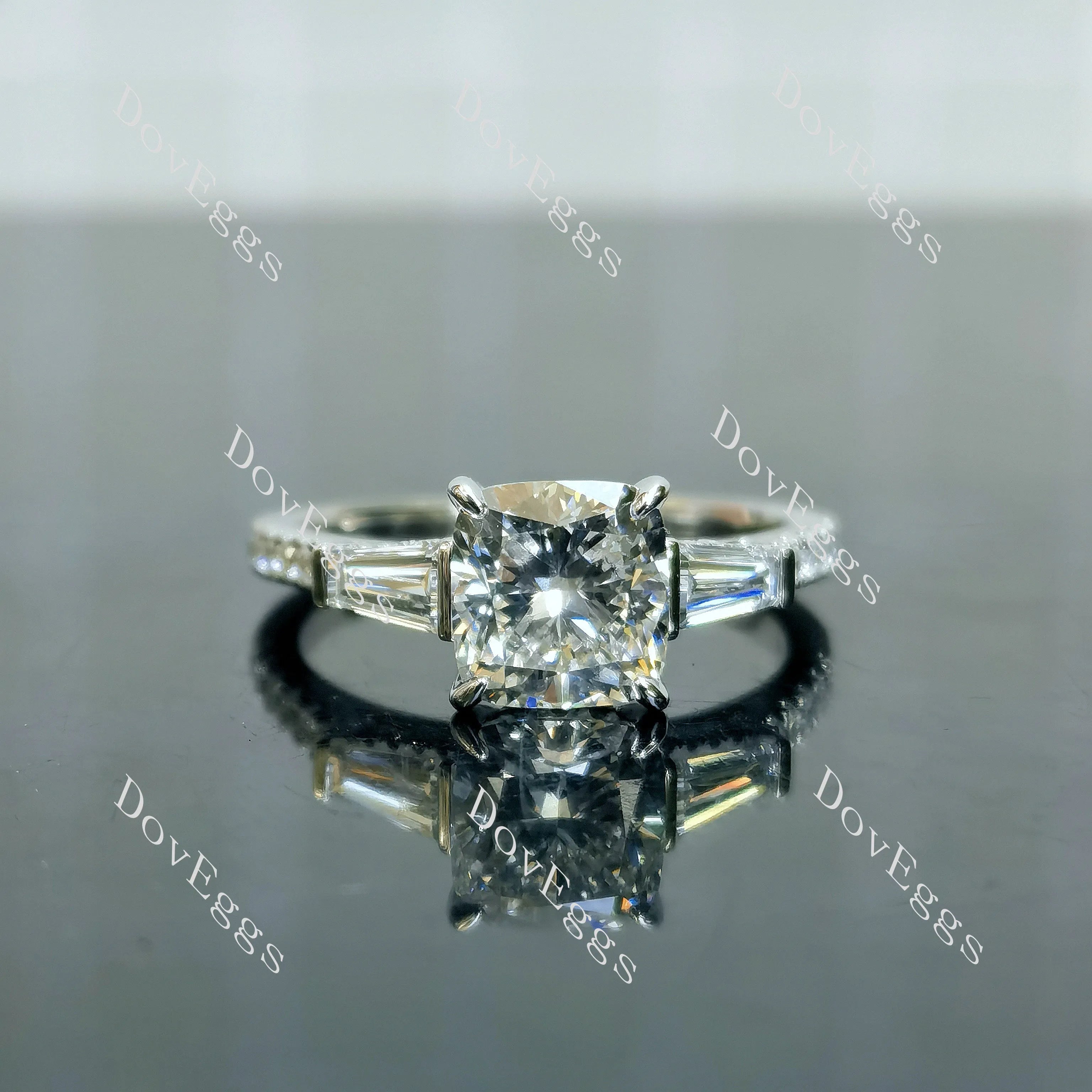 Doveggs Cushion Pave Half Eternity Lab Grown Diamond Engagement Ring