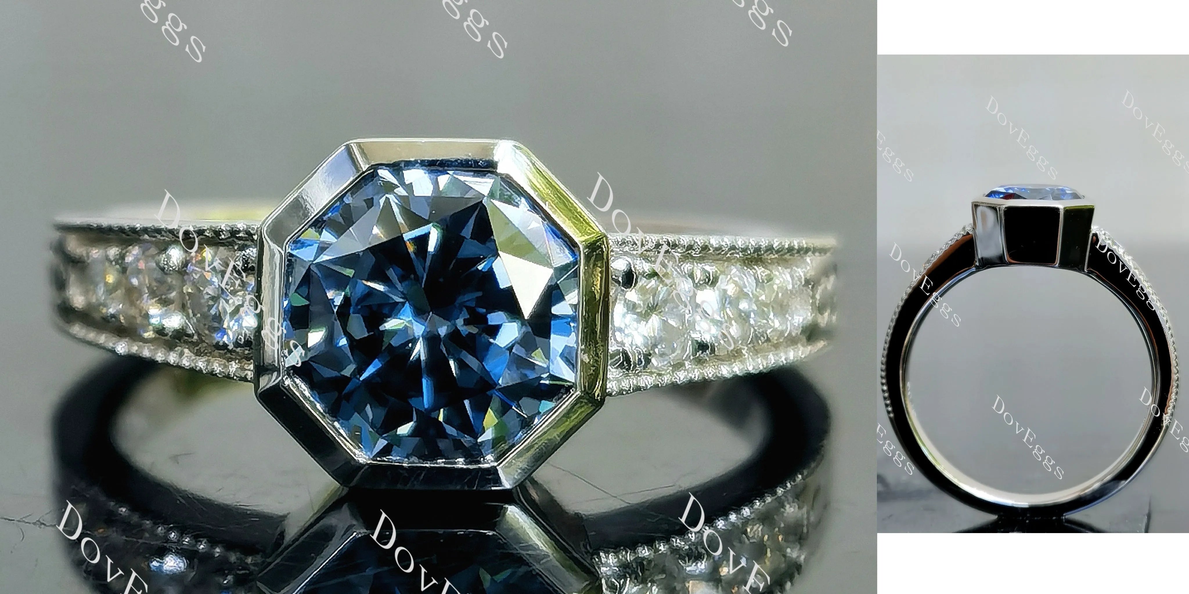 Doveggs octagon bezel pave moissanite engagement ring