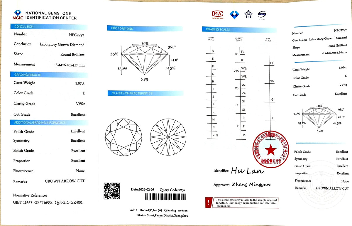 1.07ct Round Crown Arrow Cut™ Lab Diamond – E Color VVS2 | Doveggs Certified