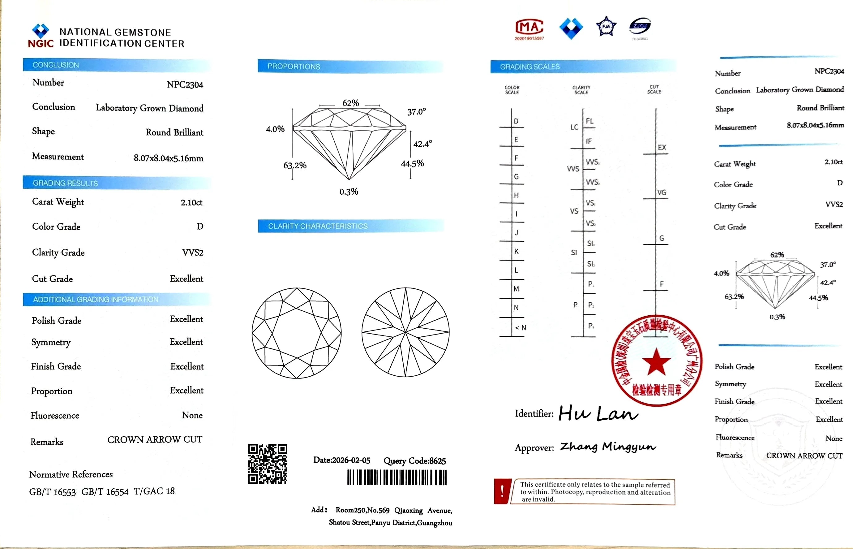 2.10ct Round Crown Arrow Cut™ Lab Diamond – D Color VVS2 | Doveggs Certified