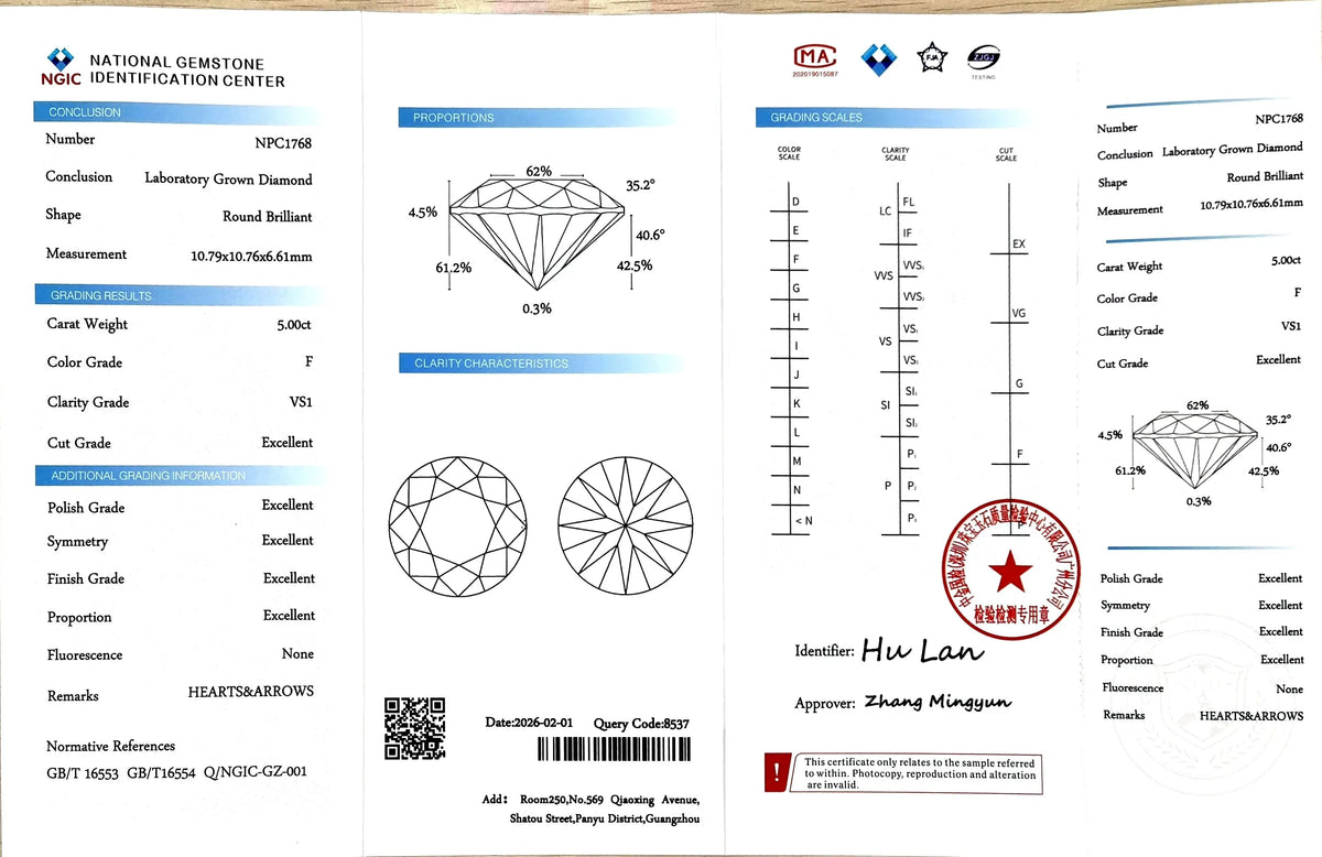 5.00ct Round Brilliant Cut Lab Diamond – F Color VS1 | Doveggs Certified